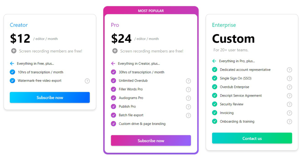 Descript's Paid Plans